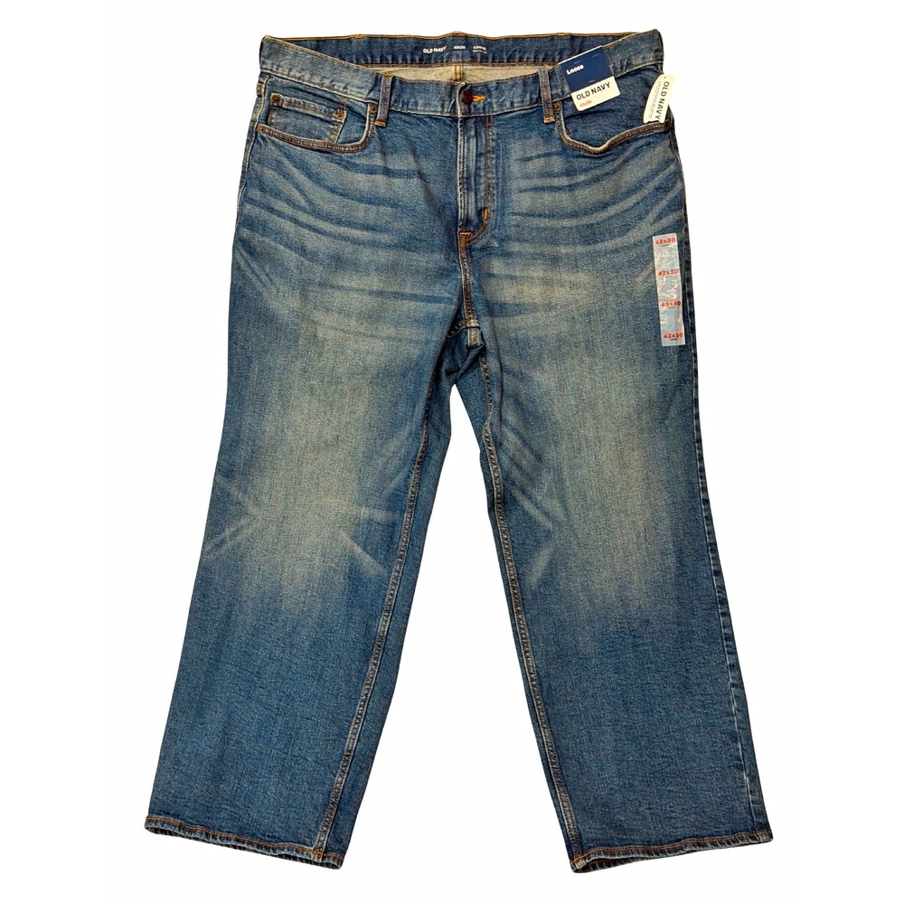 NWT Old Navy Men's Loose Straight Blue Medium Wash Stretch Denim Jeans 5-Pocket